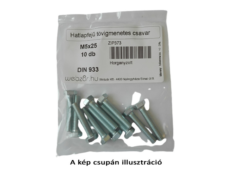Hatlapfejű tövigmenetes csavar DIN 933 horganyzott M5x16 (10 db)
