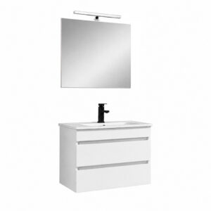 Cube Fürdőszobabútor 80 cm kerámia mosdóval (2 fiókos) tükörrel 60x80 cm magasfényű festett fehér