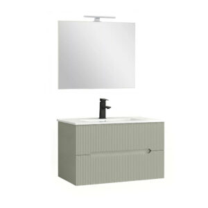Trent Fürdőszobabútor 80 cm kerámia mosdóval (2 fiókos) tükörrel 60x80 cm olivazöld