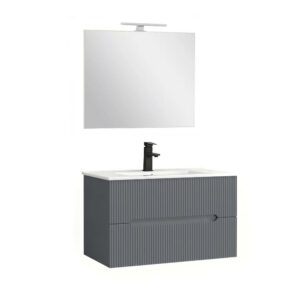 Trent Fürdőszobabútor 80 cm kerámia mosdóval (2 fiókos) tükörrel 60x80 cm antracit szürke