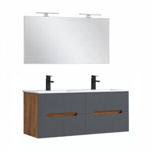 Trent Fürdőszobabútor 120 cm kerámia mosdóval tükörrel 60x120 cm sunset tölgy-antracit szürke