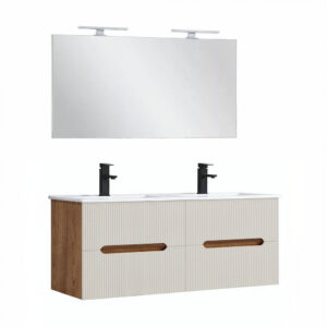 Trent Fürdőszobabútor 120 cm kerámia mosdóval tükörrel 60x120 cm sunset tölgy-fehér
