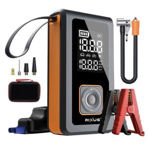 RIXUS RXAP05 4 az 1-ben mini kompresszor, indító, 8000 mAh, 5V2A, fekete, digitális kijelző, 24L/perc, max 10,3 bar