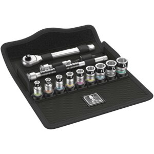 WERA 8100 Zyklop Metal 1/4" metrikus racsnis készlet, 13 részes, króm-molibdén dugókulcsokkal, német márka, műhelyekhez
