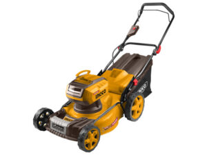 INGCO Akkus fűnyíró 460 mm 2 x 20 V szénkefe nélküli (2 x 5,0 Ah akku + 4,0 A dupla töltő)