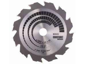 BOSCH Fűrésztárcsa fához 160 x 20/16 x 2,6 mm / 12T Construct Wood